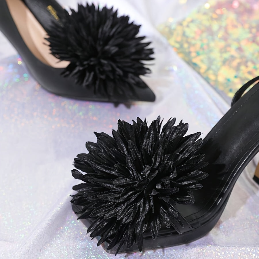 Women's Black Flower Shaped Nylon Shoe Charms 2pcs Detachable Accessories