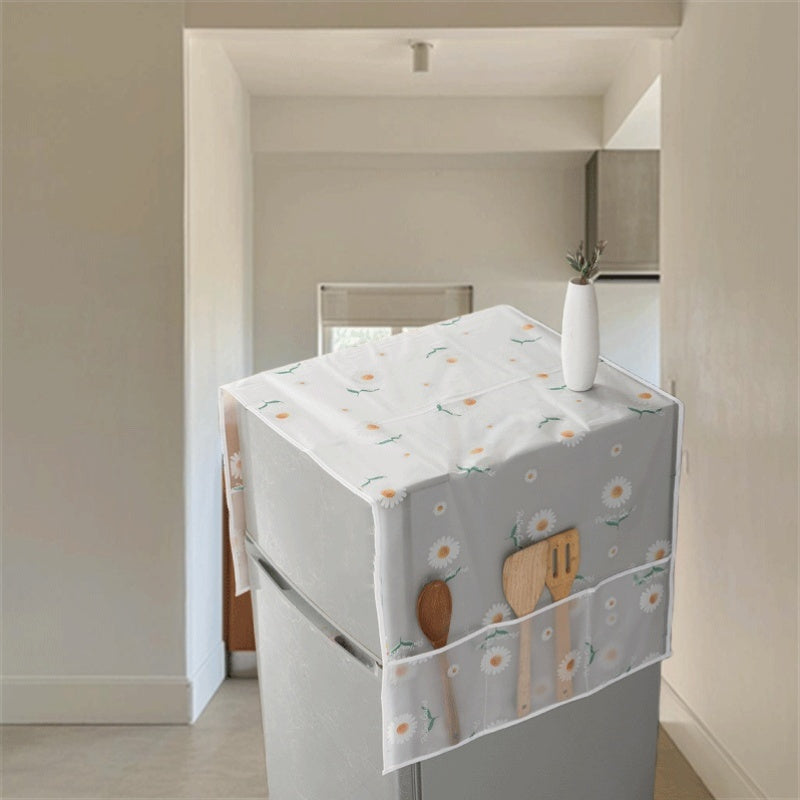 PE Refrigerator Cover Dust-Proof Scratch-Resistant with Pockets for Utensils and Decor
