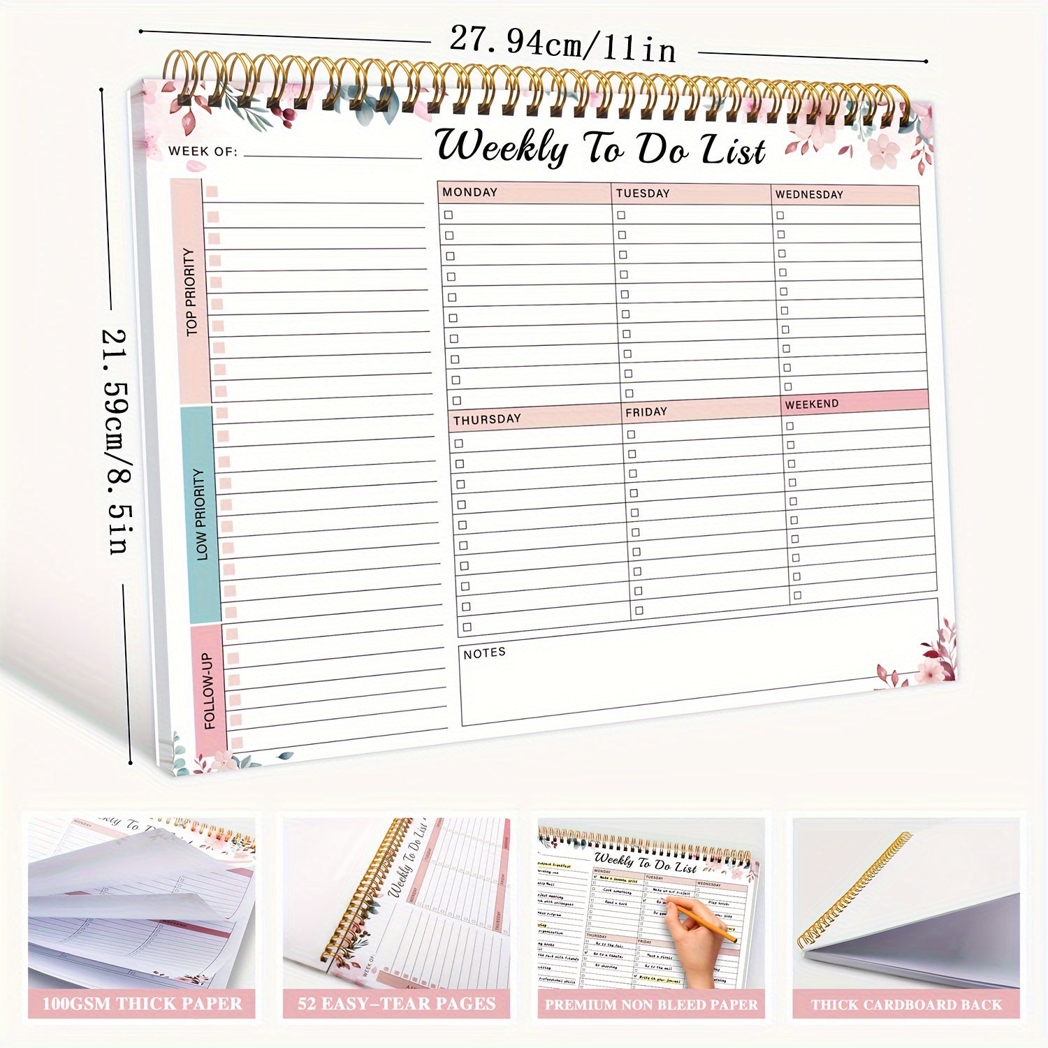 Student Weekly To-Do List Planner Notebook with Daily Organizer and Notes