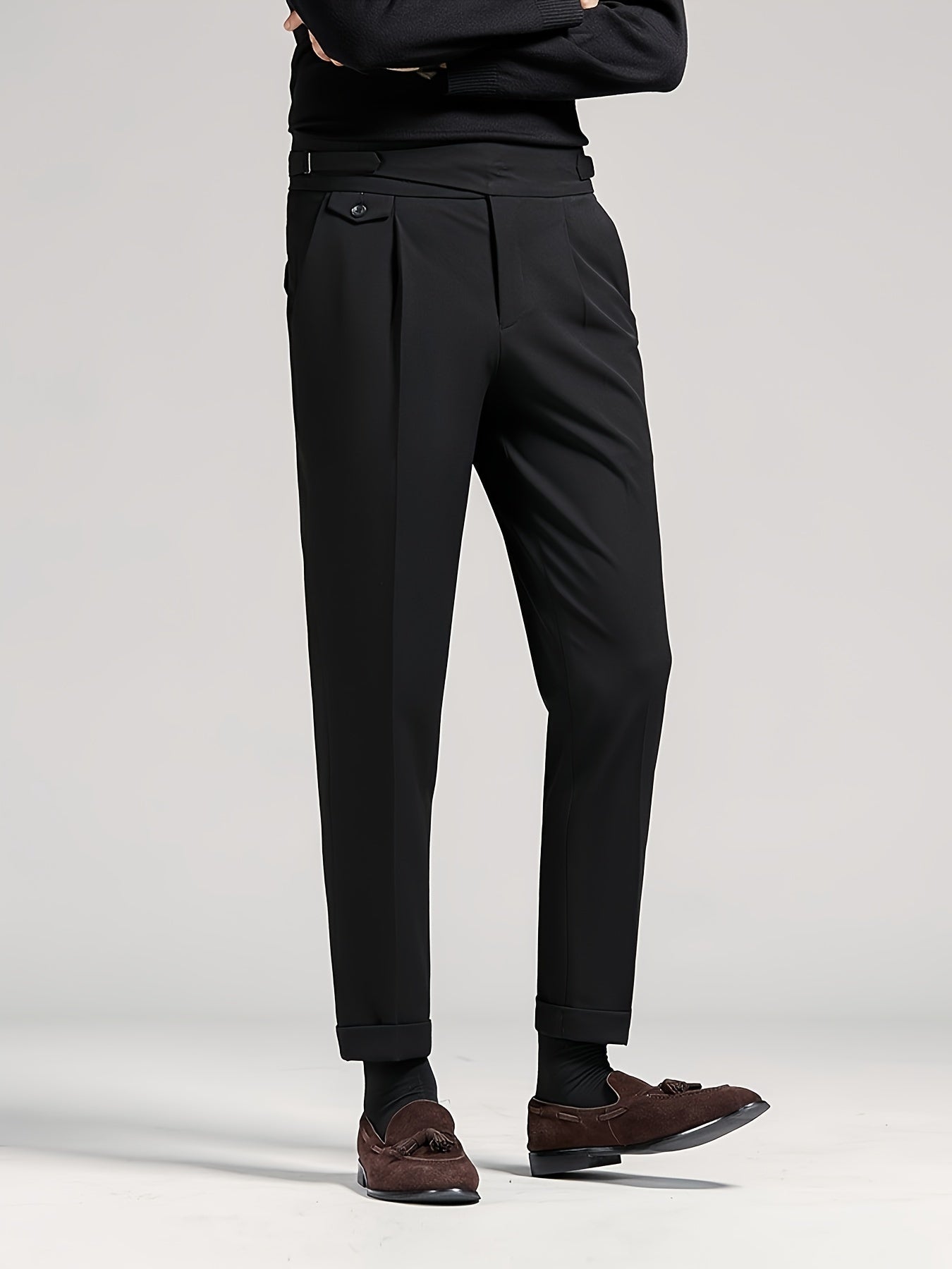 Pantalones de traje cortos negros para hombre, casual de negocios, tela elástica, para todas las estaciones
