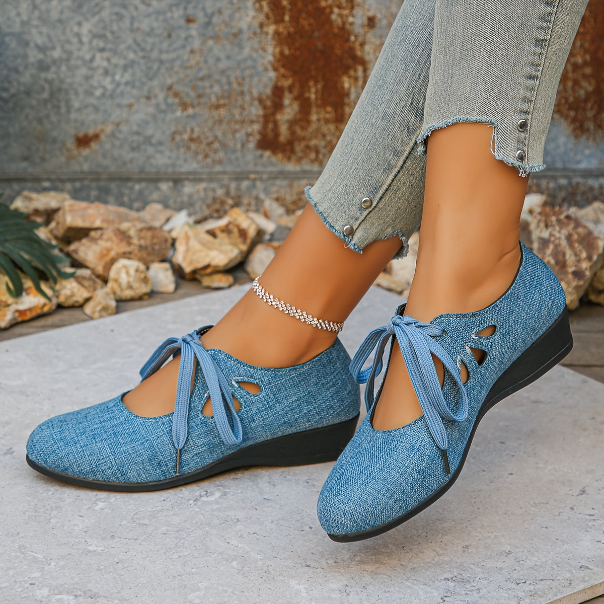 Women's Mary Jane Flats Solid Color Fabric Pointed Toe Slip-Resistant Shoes