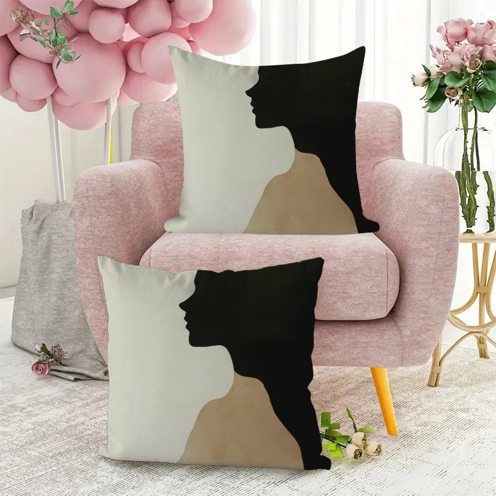 Set of 2 Abstract Face Silhouette Pillow Cases 45.72cm Flannel Zipper Machine Washable