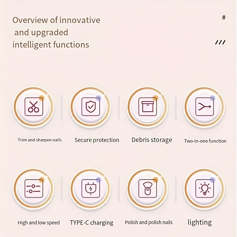 Portable Electric Nail Trimmer with USB Rechargeable Battery and LED Light