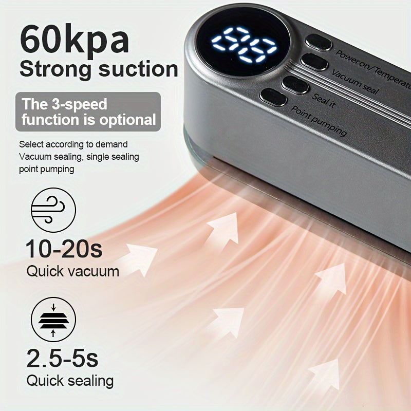 Compact USB rechargeable vacuum sealer for kitchen and picnics