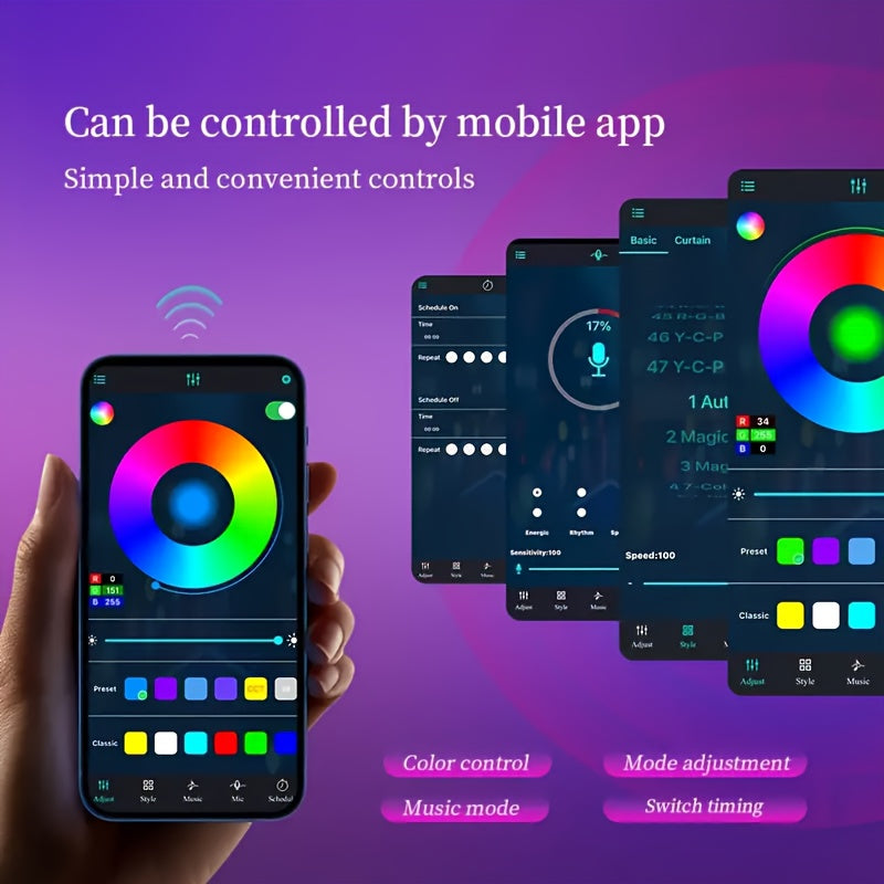 AMill LED Neon Lenta Yoritgichlari - 100.58/298.7/499.87sm, Musiqa Sinxronizatsiyasi, Ilova Bilan Boshqarish, Ichki/Tashqi Dekor uchun Moslashuvchan RGB+IC Yoritish, Bayramlar, USB Bilan Quvvatlanadi