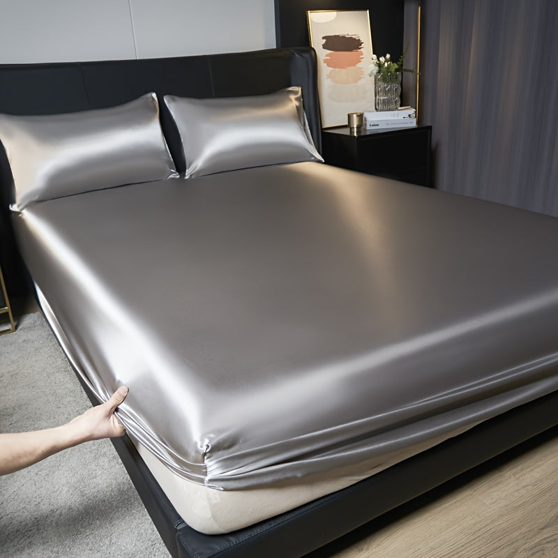 Satin Fitted Bed Sheet Deep Pockets Silky Smooth Low-Maintenance Bedding