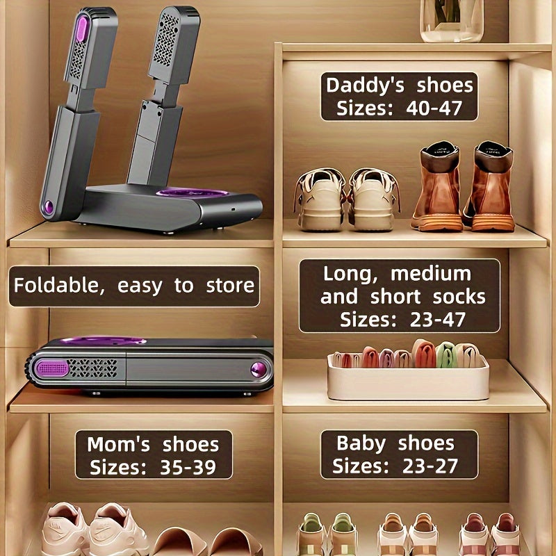 2024 Compact Shoe Dryer with UV Light Timer Telescopic Ports and Bacteria Removal