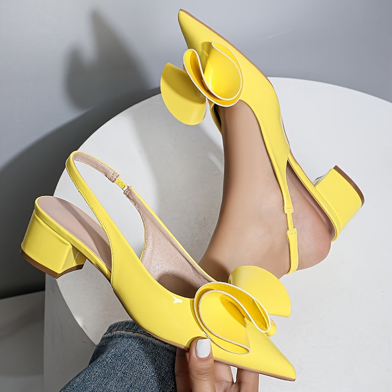 Women's Pointed Toe Bow Pumps Synthetic Low Block Heels Casual Formal Shoes