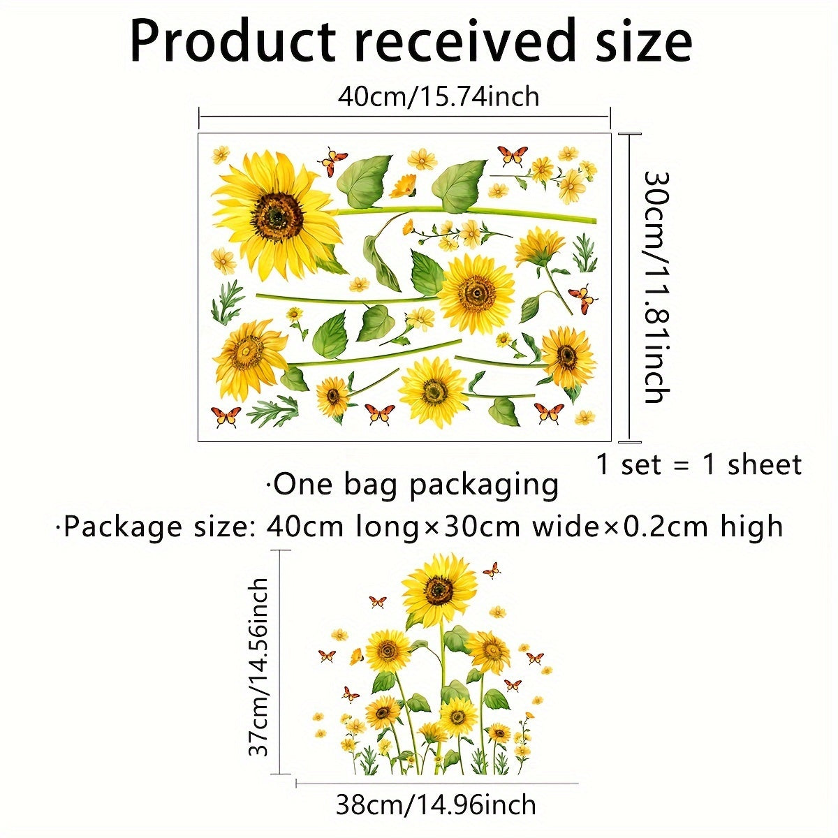 Sunflower Butterfly Window Film Static Cling Vinyl Decals Reusable Clear Decorative Glass Cling
