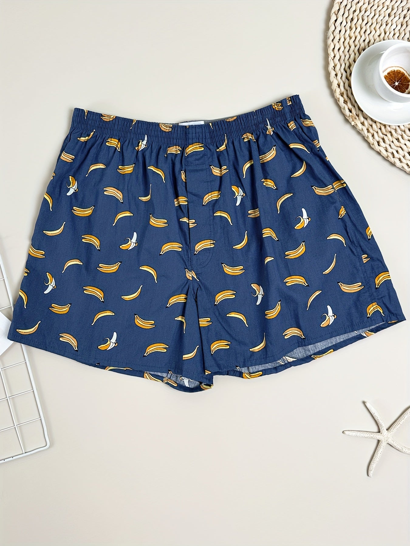 Men's Cotton Boxer Briefs with Fruit Print Breathable Comfortable Casual Underwear