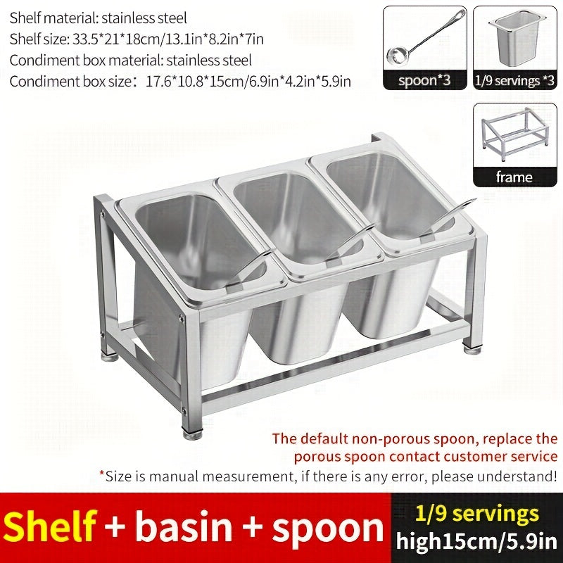Stainless Steel Spice Organizer with Condiment Containers for Kitchen and Restaurant Use