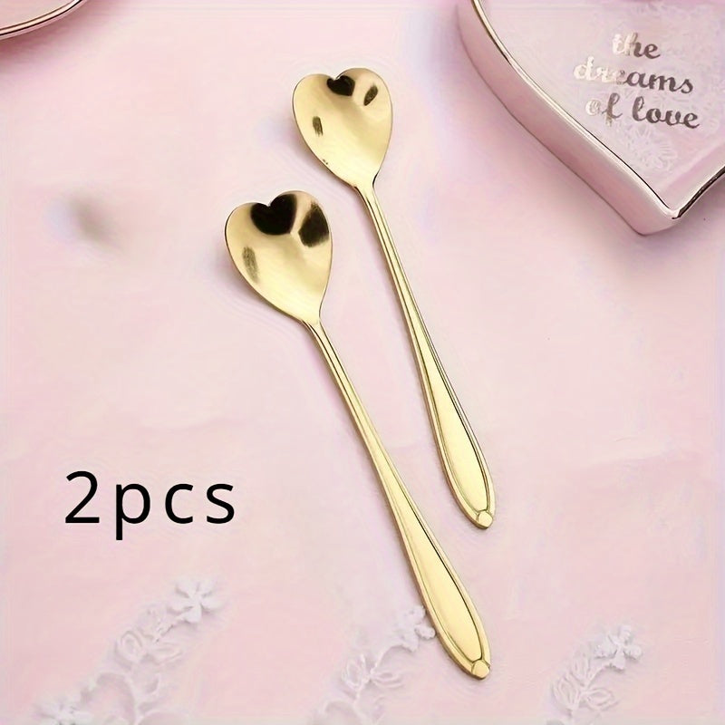 2 Stainless Steel Heart-Shaped Coffee Spoons for Stirring Desserts and Gifts