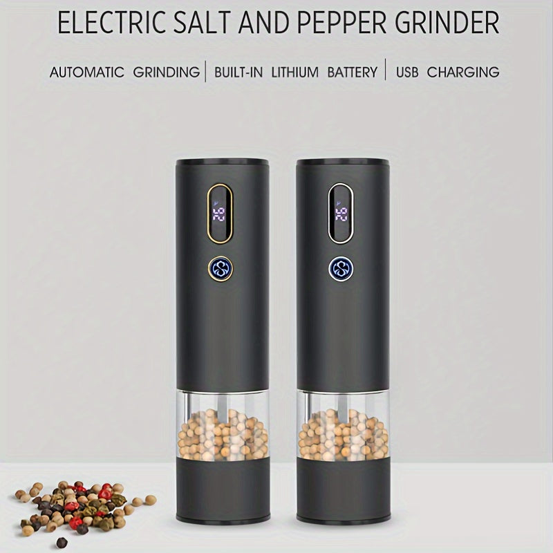 T touch switch bilan elektr tuz va murch maydalagich, harorat va namlik ko'rsatkichi, litiy batareya, LED chiroq, bitta qo'l bilan ishlash, sozlanadigan maydalash, qora shaker, oshxona asbobi.