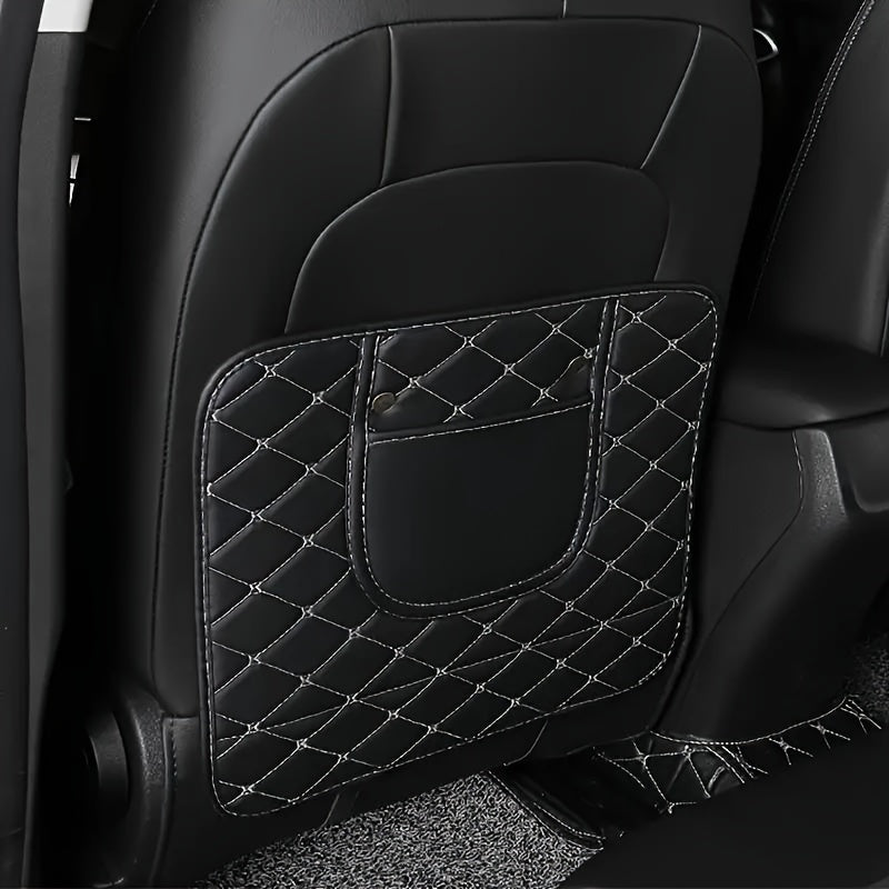 Universal PU Leather Car Seat Back Protector with Side Storage Pocket