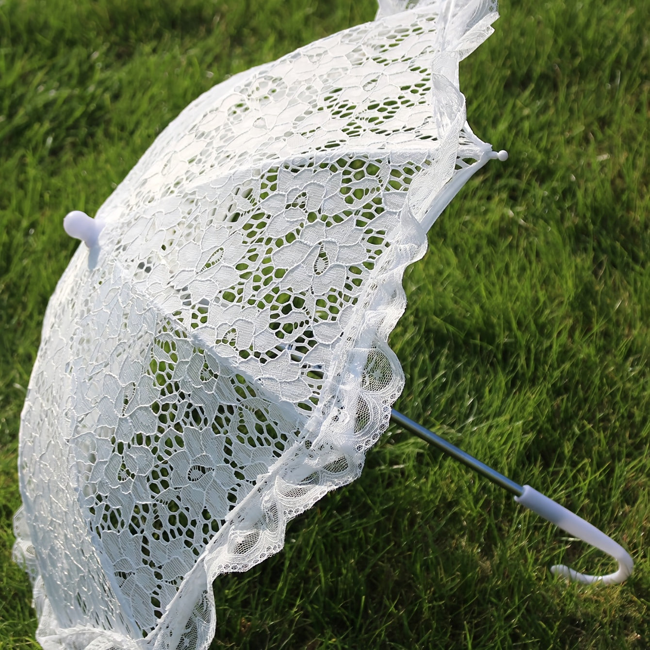 White Lace Embroidered Floral Bridal Umbrella for Weddings and Parties
