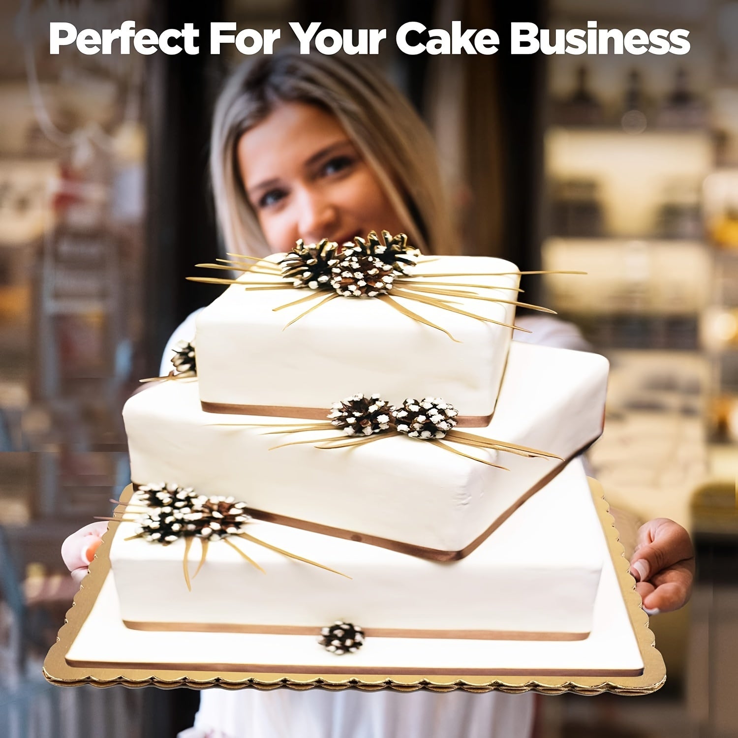 Set of 10 Gold Scallop Edge Cake Boards Aluminum Base Stand for Weddings and Birthdays