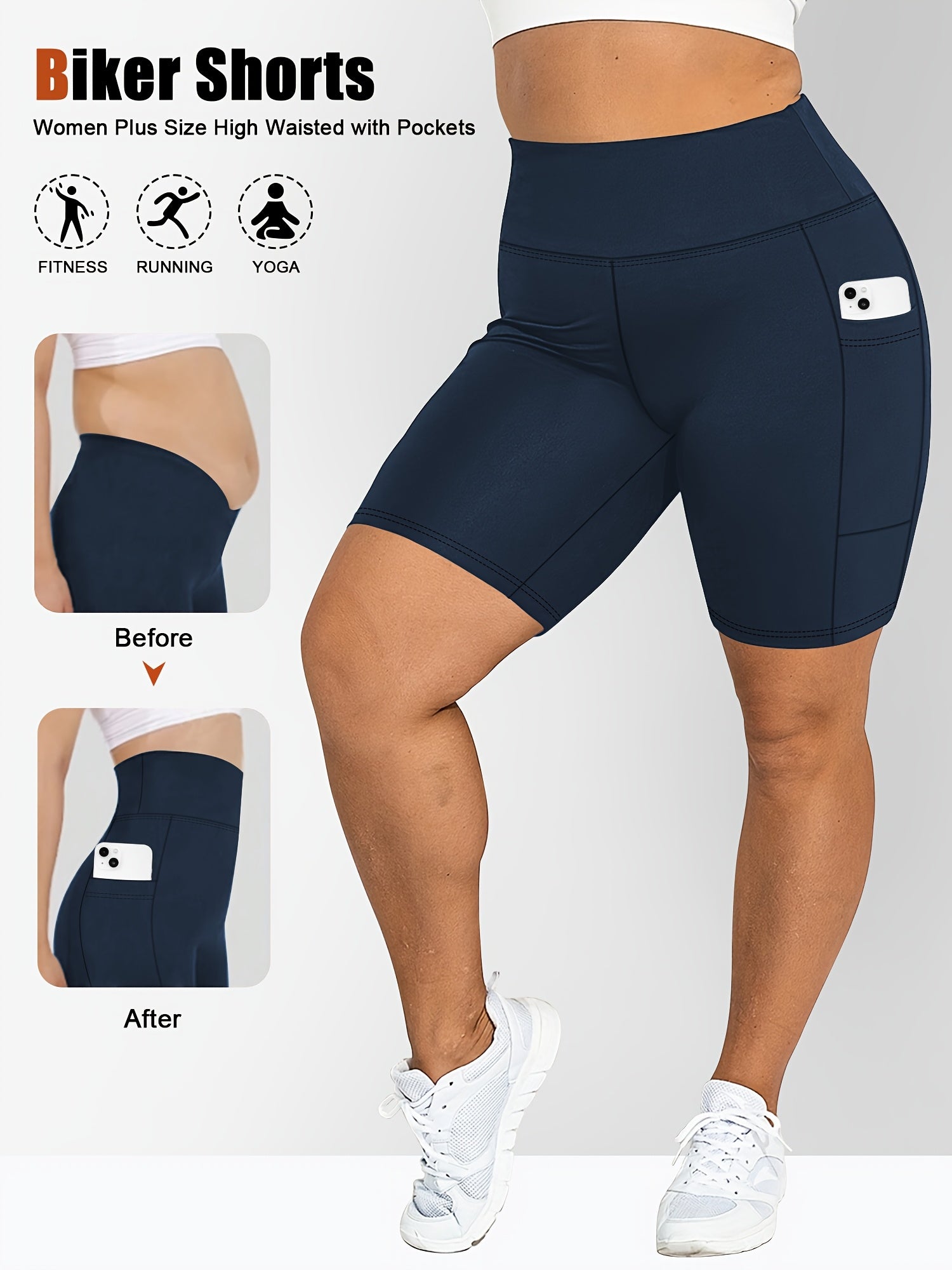 Plus Size Women's High-Waisted Pocket Shorts 5-Pack Comfortable Stretch