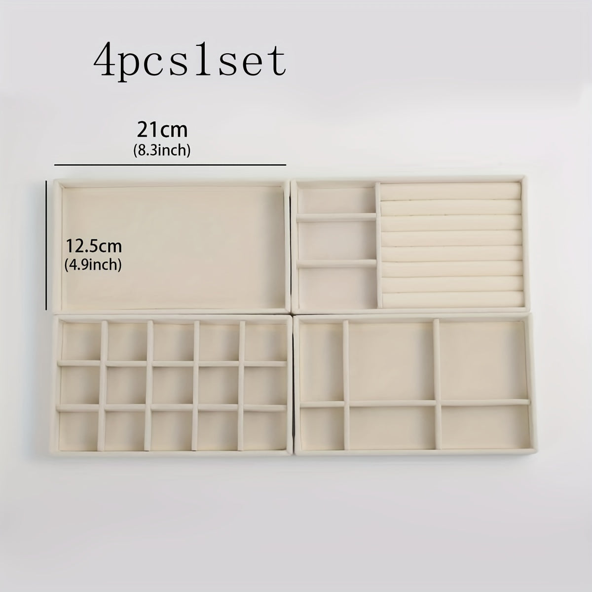 Juego de 4 bandejas de felpa para joyas para organización y exhibición en el cajón