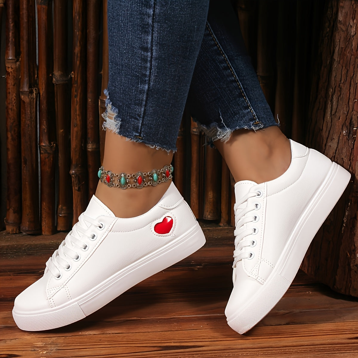 Women's Casual White Synthetic Sneakers with Rose Gold Accents