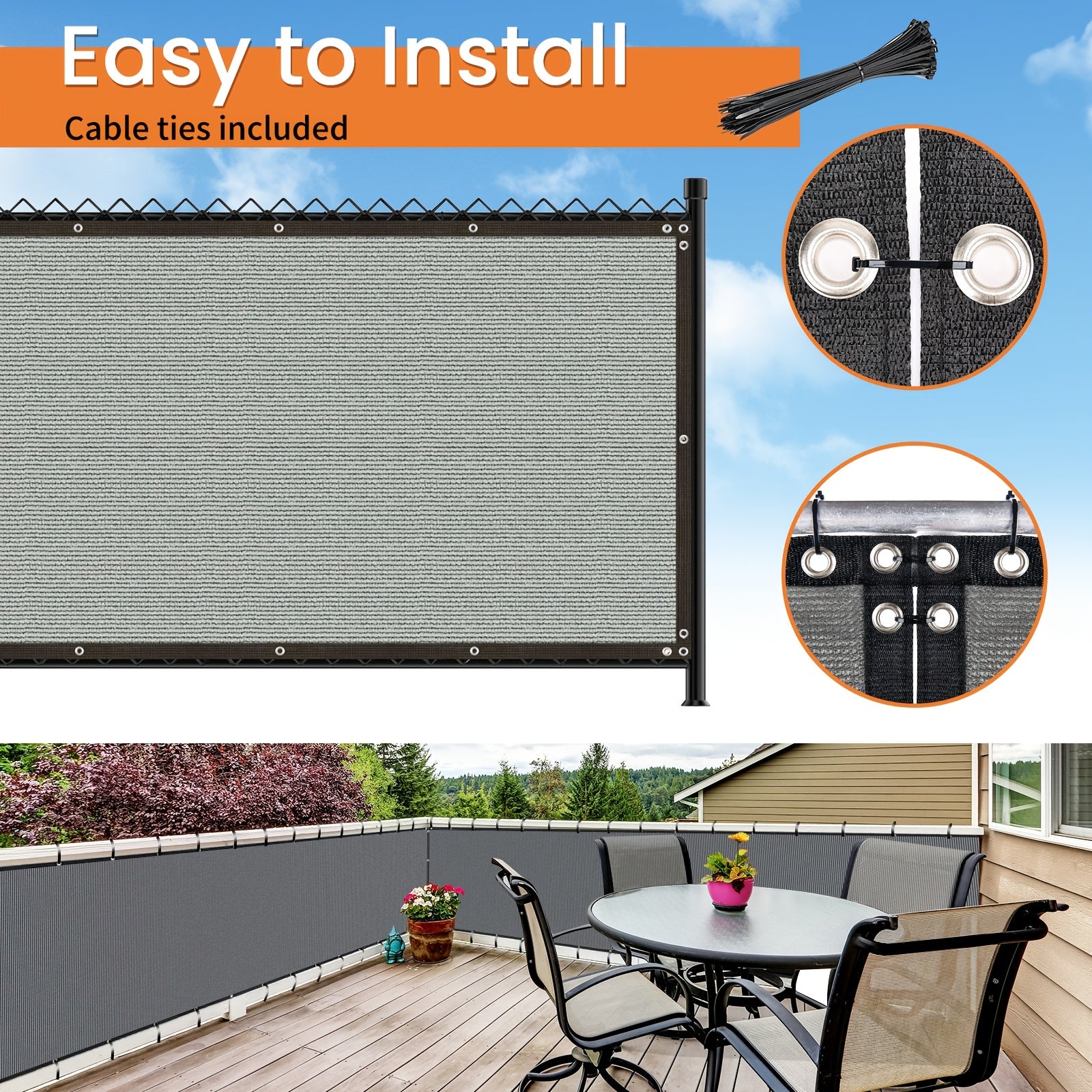 Gray Outdoor Privacy Screen 5x50 Feet Wind Blocker for Fences with Zip Ties