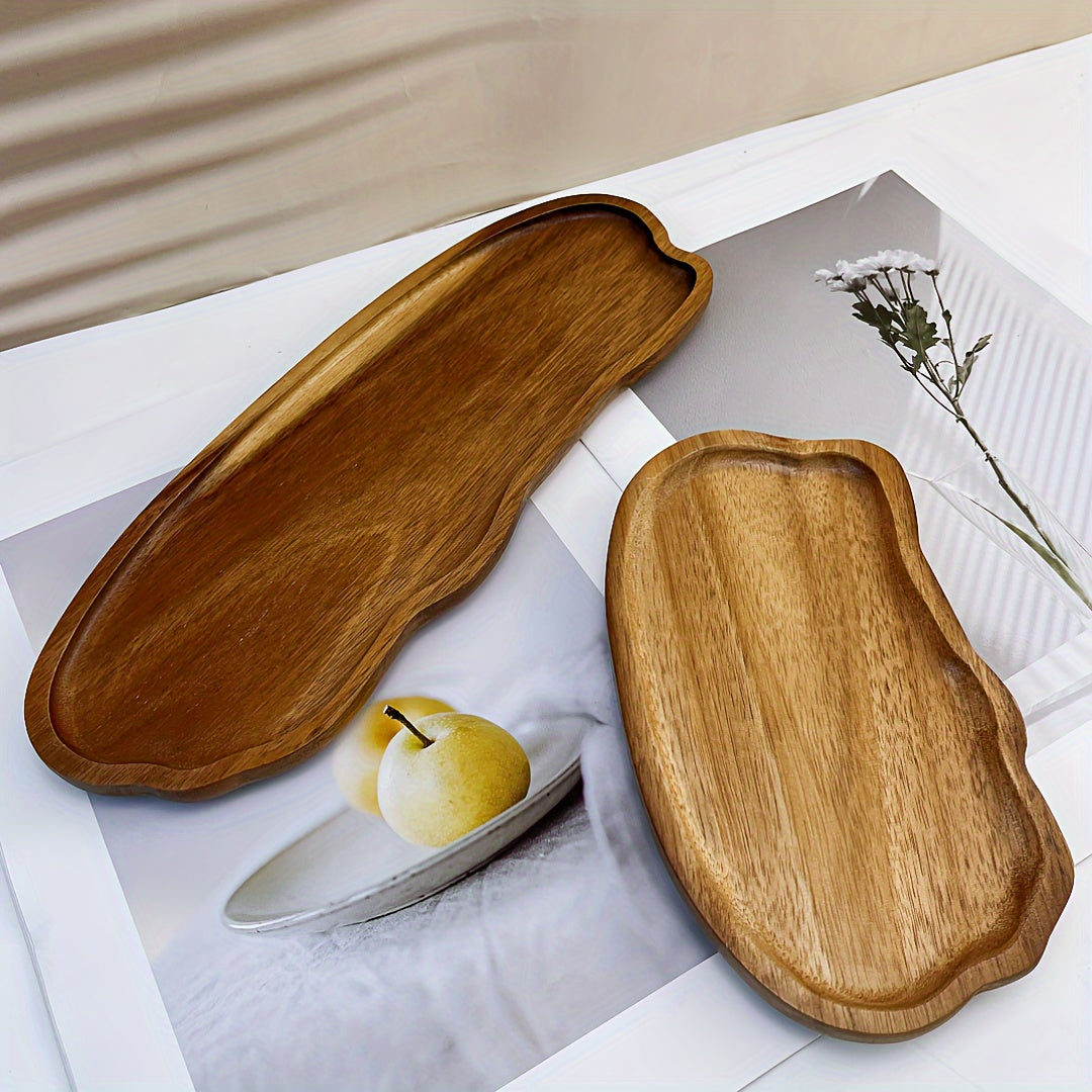 Acacia Wood Serving Tray Irregular Shape with Smooth Polished Surface for Cheese Bread Fruits Vegetables