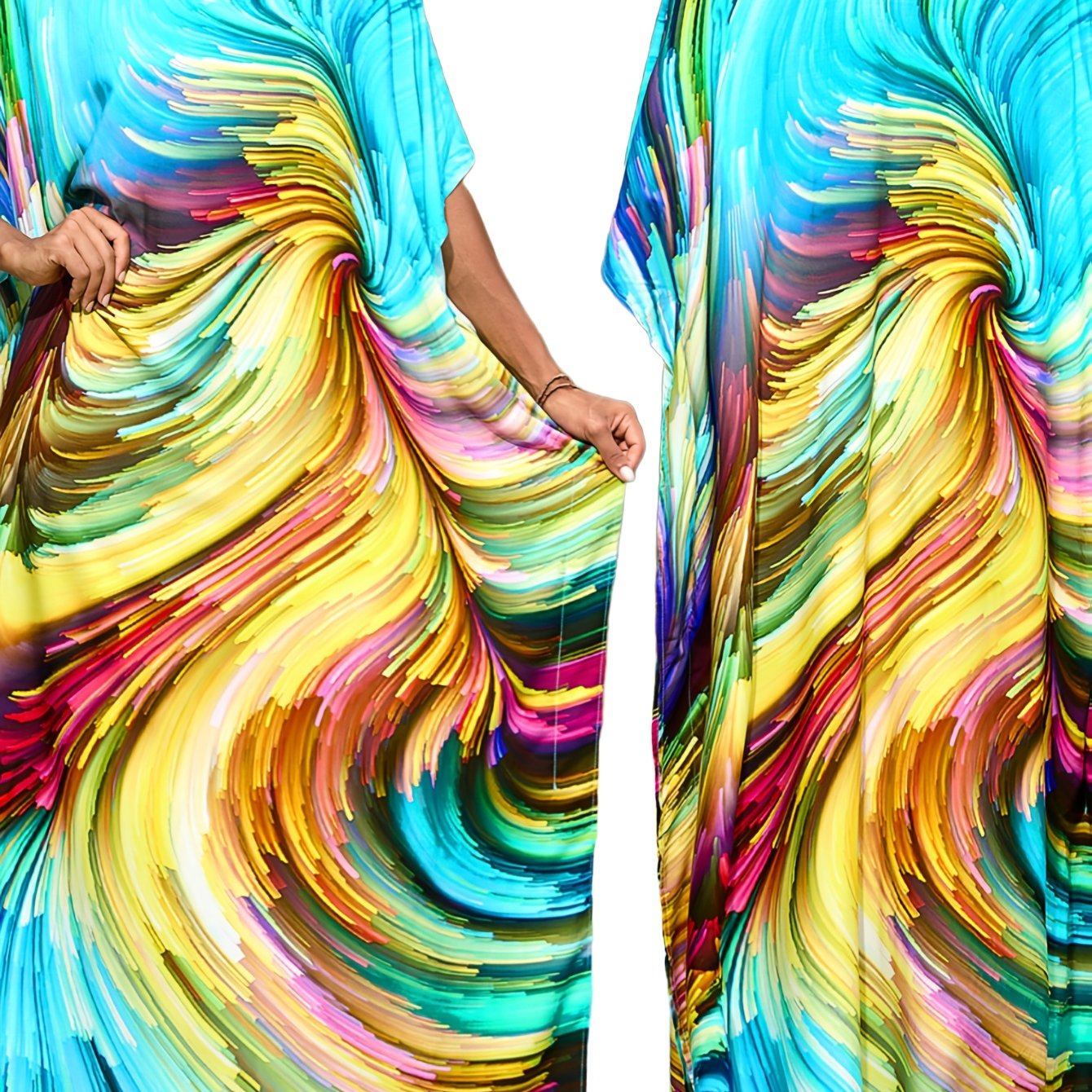 Платье-камуфляж с V-образным вырезом и градиентом в стиле бохо шик, свободного кроя, с боковыми разрезами, изготовлено из стираемой в машине вискозной ткани для женщин.