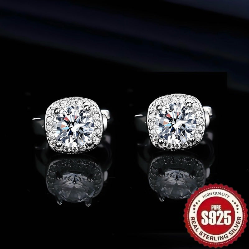 925 Sterling kumush retro kvadrat taqinchoq sintetik zirkon bilan kundalik va bayram kiyish uchun