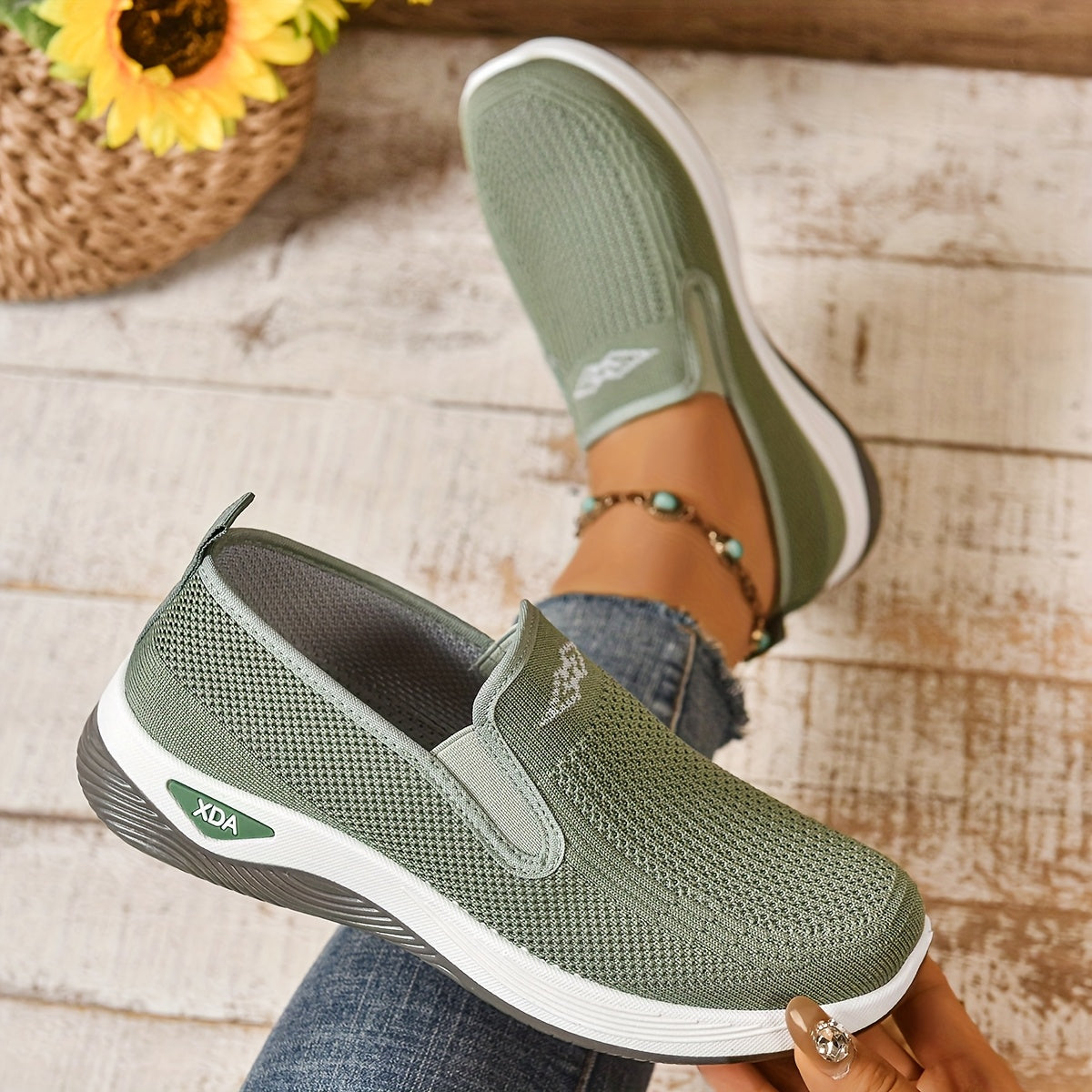 Women’s Casual Sneakers Low Top Slip-On Solid Color Fabric Rubber Sole