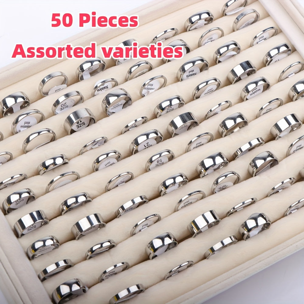 Women's Stainless Steel Rings Pack of 30/50 Minimalist Smooth 2-8mm for Engagements and Weddings