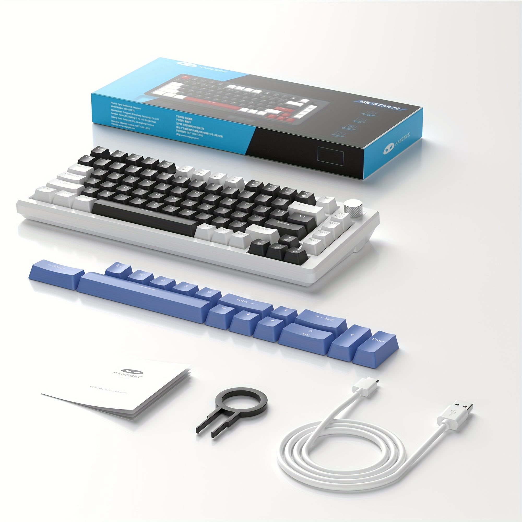 75% Mechanical Gaming Keyboard with Ice Blue Backlight Yellow Switches Ergonomic Design NKRO USB