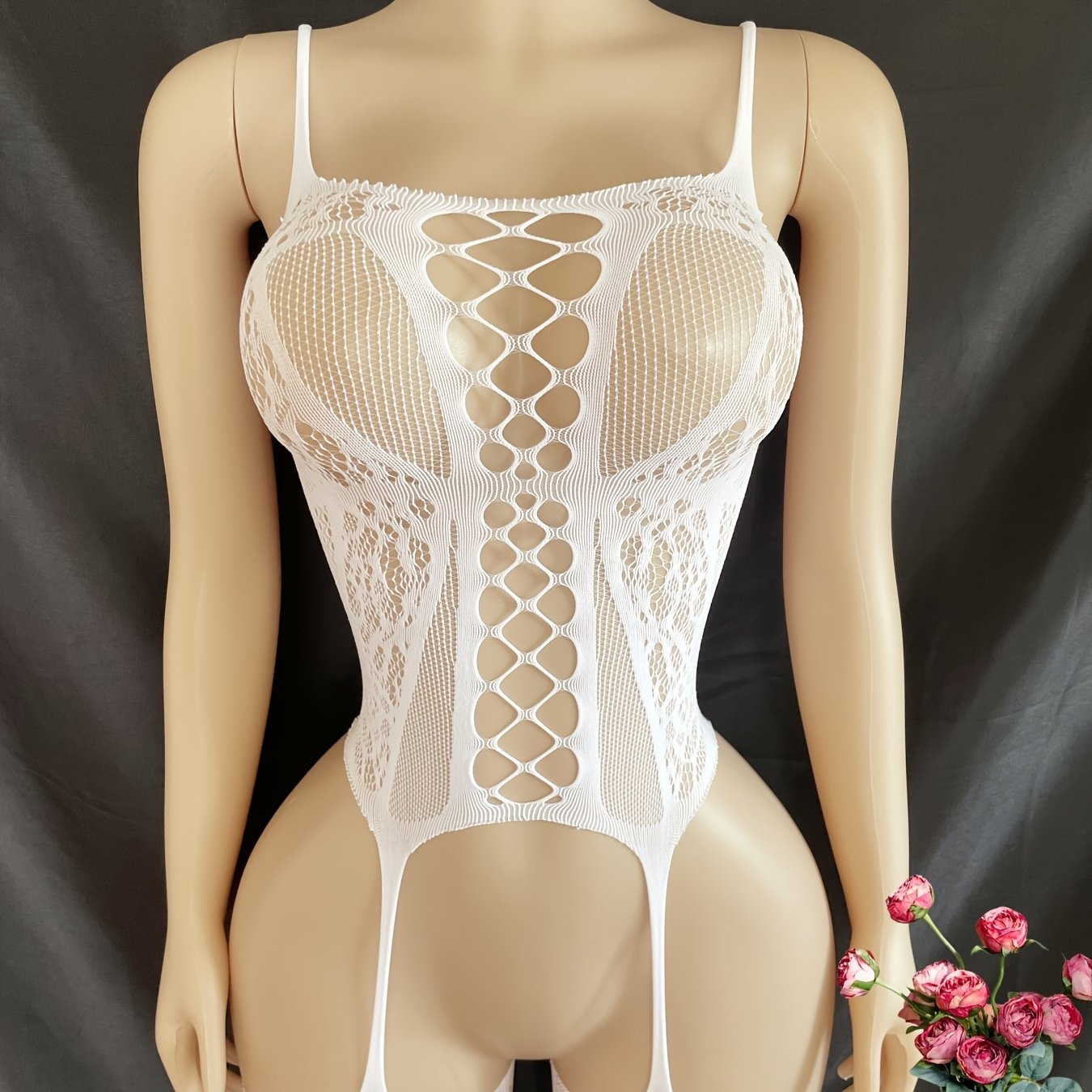 Body de encaje para mujer talla grande con malla, con entrepierna abierta, lencería, bikini, traje de baño y vestido