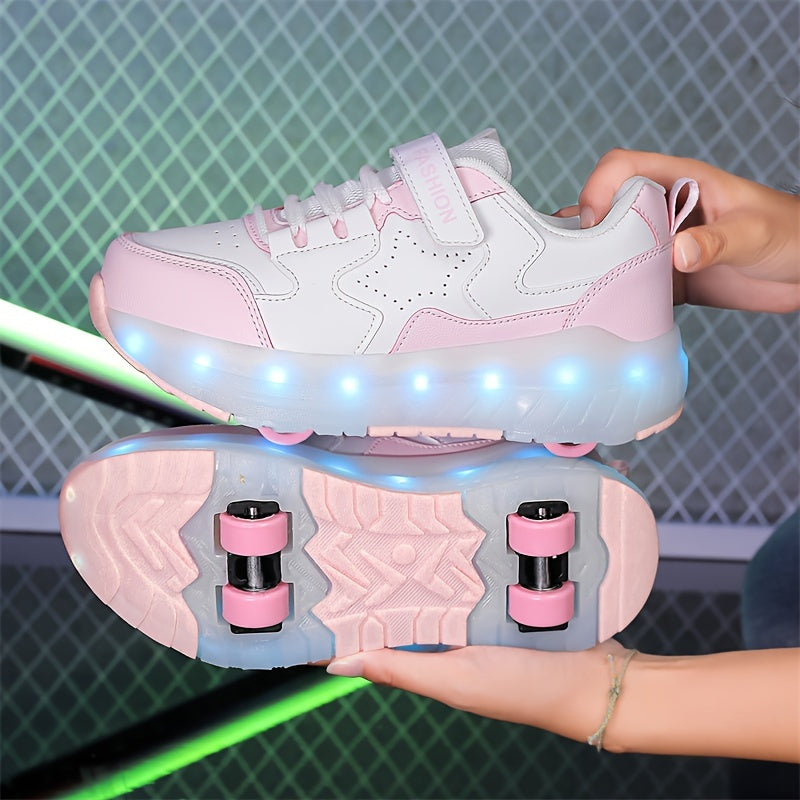 Kids' Low Top Roller Skating Shoes with USB Charging Glowing Effect Breathable Lightweight
