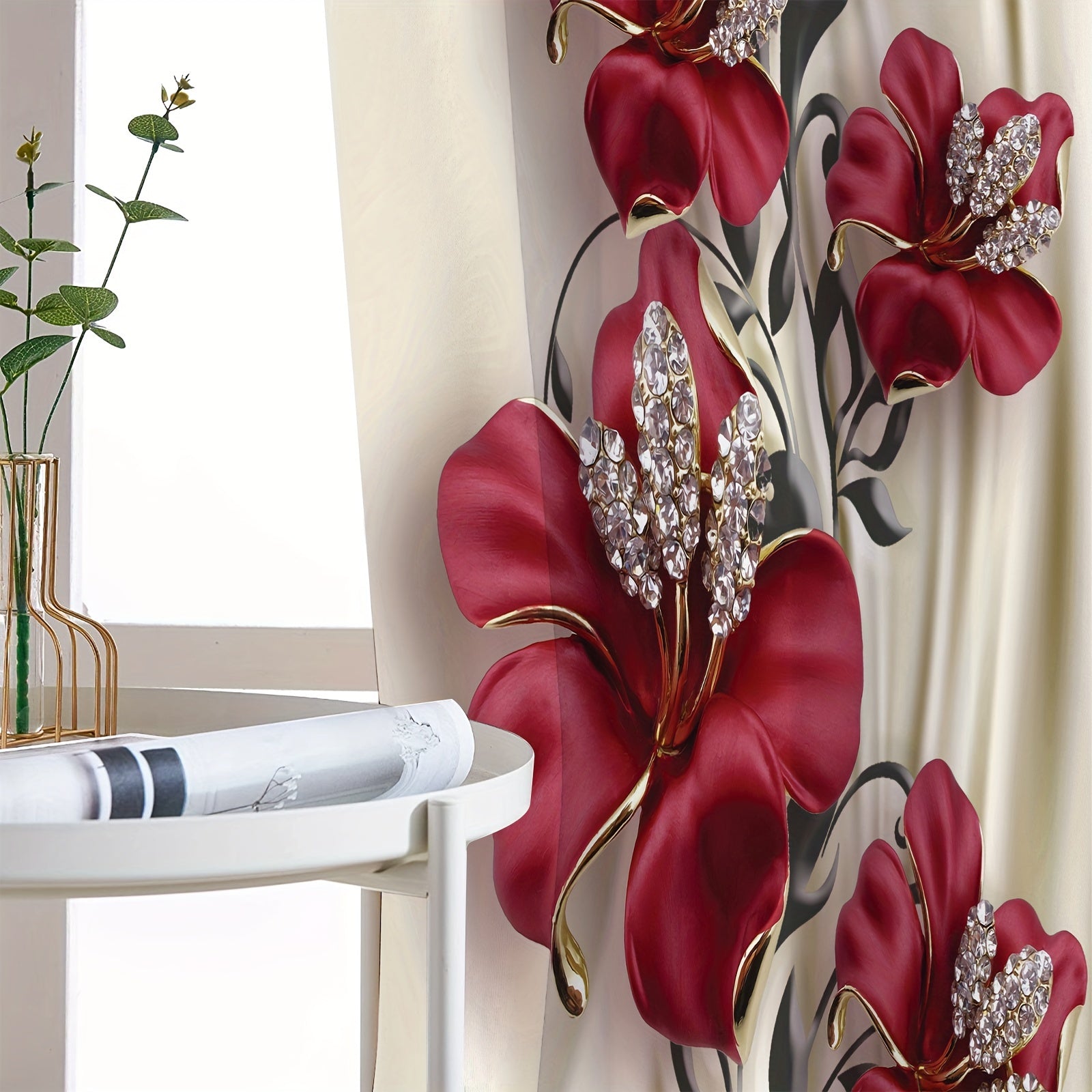 Red Rose Blackout Curtains Polyester Rod Pocket for Bedroom Living Room Office