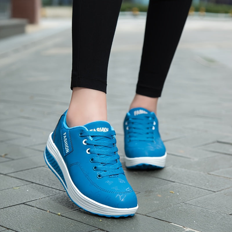 Women's Letter Print Rocker Sneakers Lace-Up Platform Casual Shoes