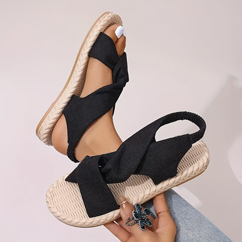 Women's Summer Sandals Open-Toe Breathable Fabric Flat Beach Shoes