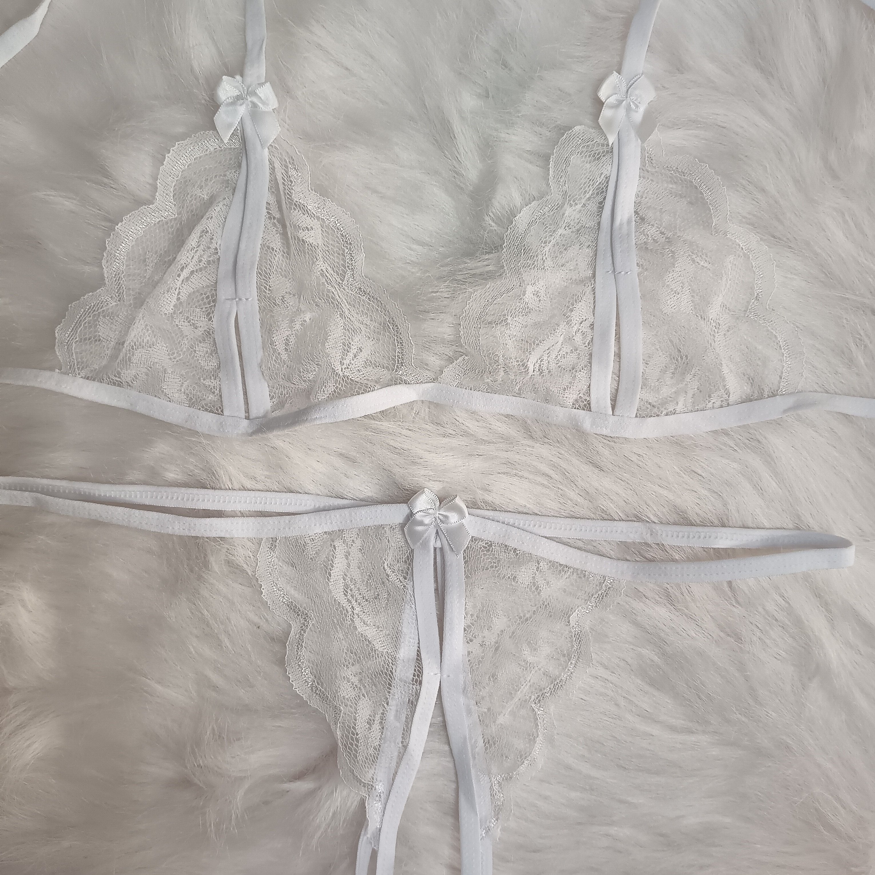 Conjunto de lencería de tul para mujer con pantalones con abertura seductora