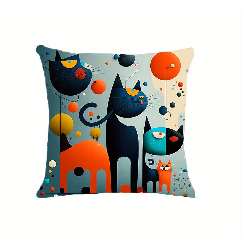 Set of 2 Short Plush Abstract Cat Pillowcases for Home Decor Sofa Bed Car Office