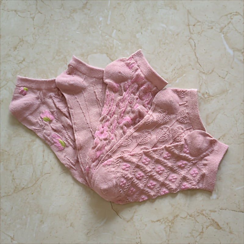 Pack de 5 calcetines cortos blancos de verano para mujer, calcetines de tobillo de punto para uso casual