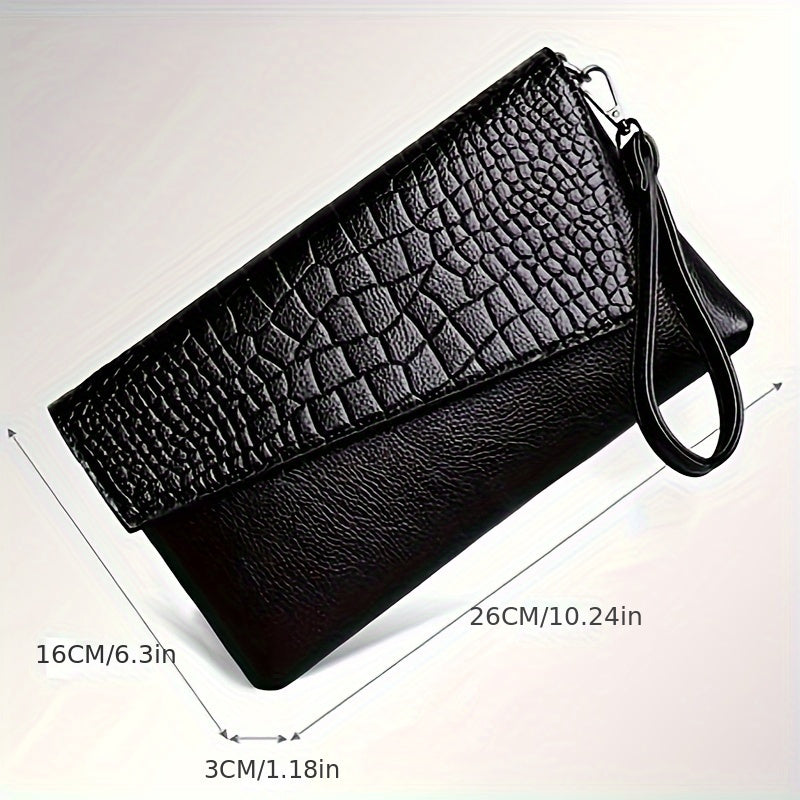 Women's Crocodile Pattern Crossbody Bag and Clutch with Phone Wallet Black PU Urban Style