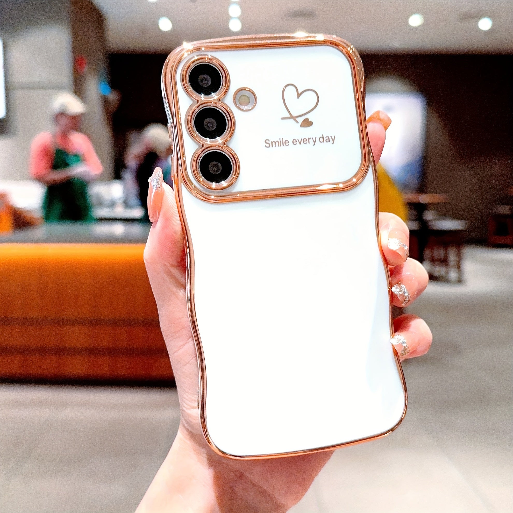 Wave-Shaped Double Heart Electroplated Phone Case for Samsung Galaxy A16 A15 A55 A35 A14 A54