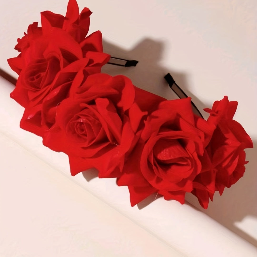 Women’s Velvet Rose Headband Hair Accessory with Simulation Flower Design