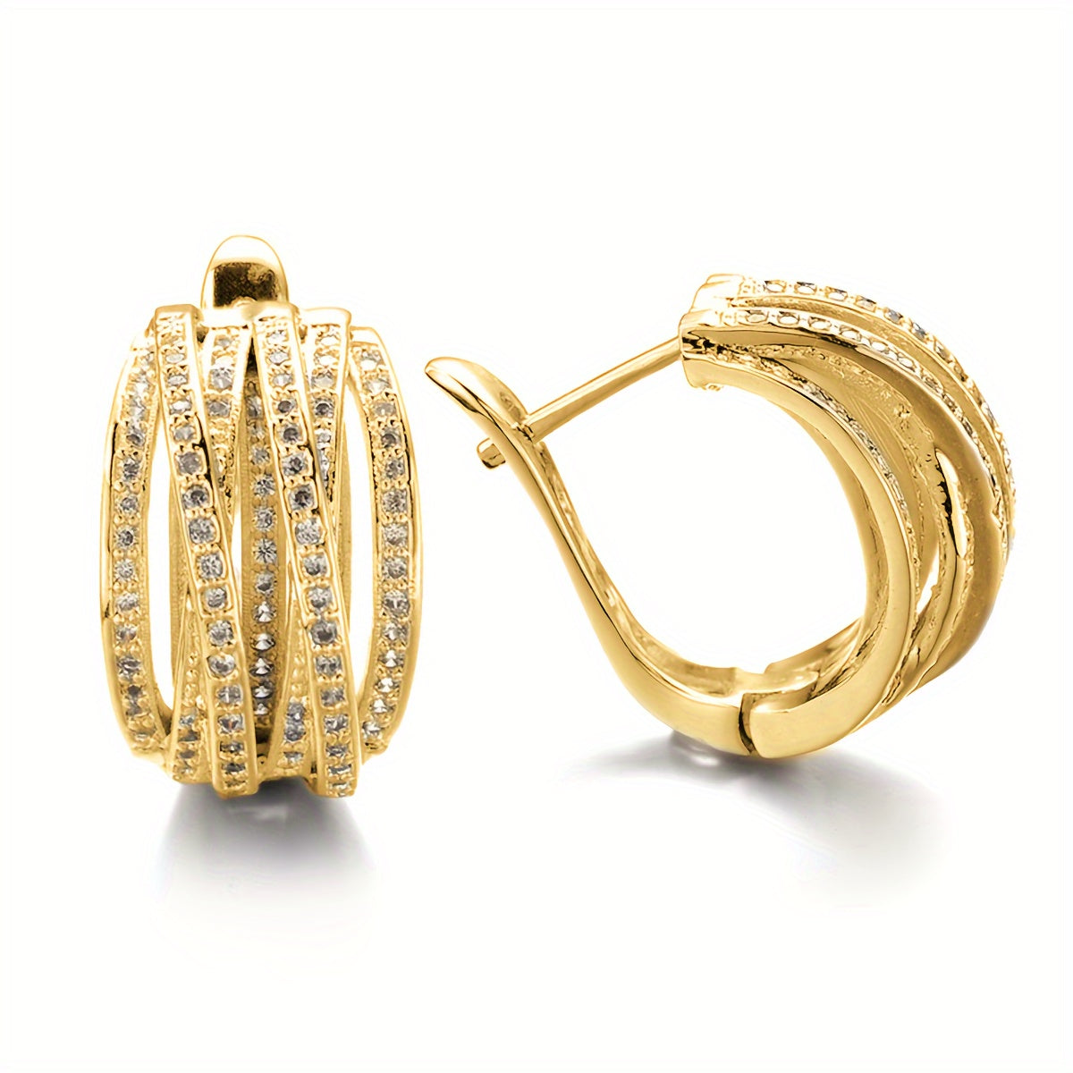 Pendientes de aro con superposición plateada y enchapados de zirconia para fiestas y bodas