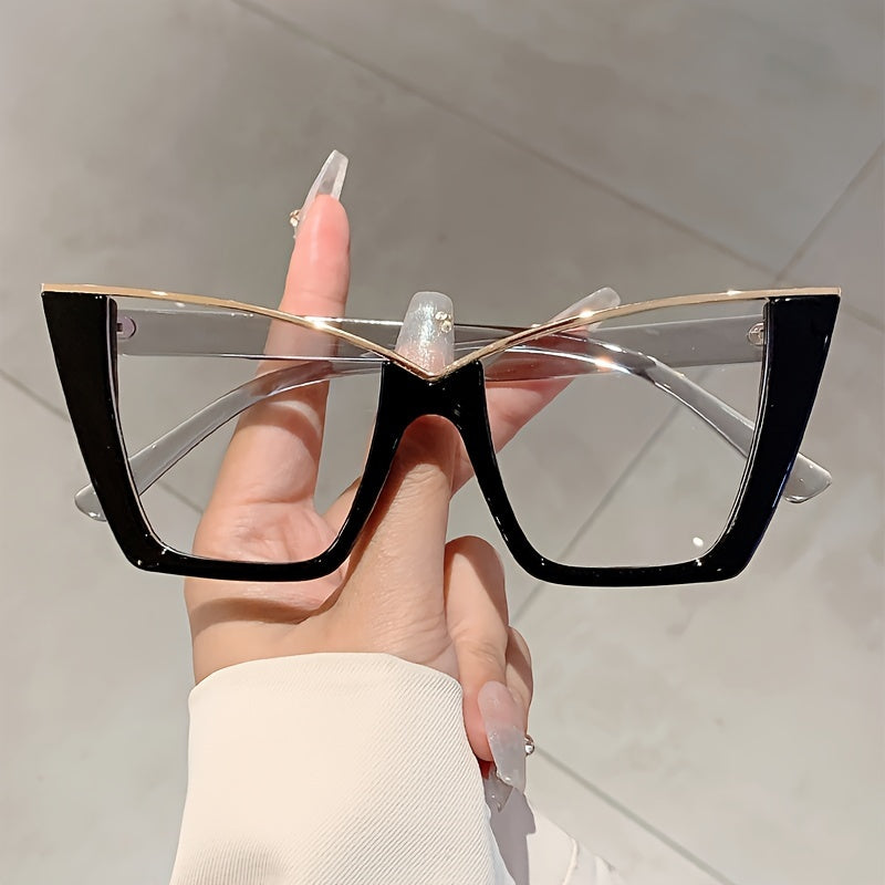 Women's Cat Eye Glasses Large Frame Clear Non-Prescription Metal Eyewear for Everyday Wear
