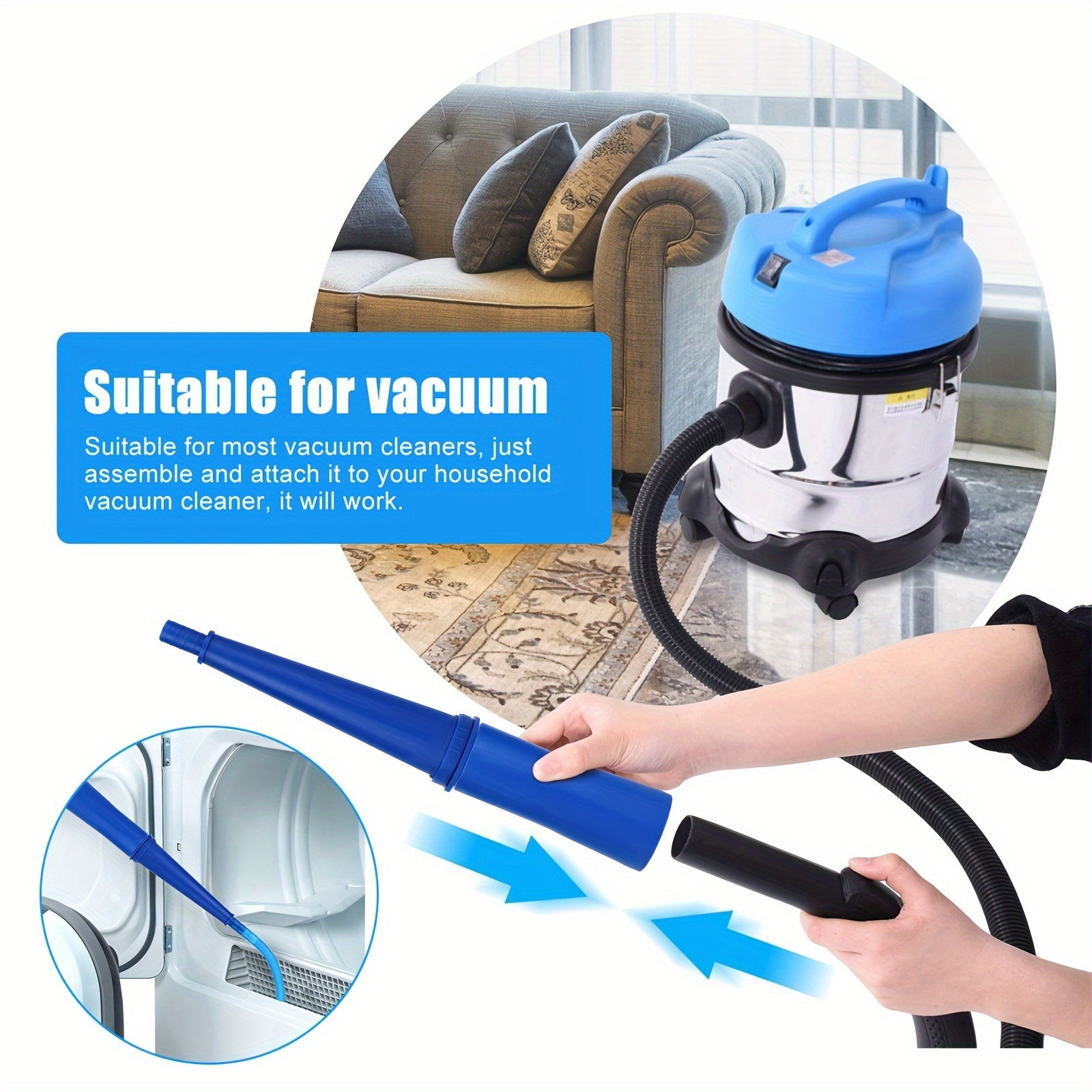 1 to'plam quruq ventilyator tozalash to'plami chuqur tozalash uchun quvvatli yuvish vositasi va vakuum shlangi ulanishi bilan. Batareya kerak emas. To'qimalar va axlatni olib tashlash uchun ideal. Plastik materialdan tayyorlangan.