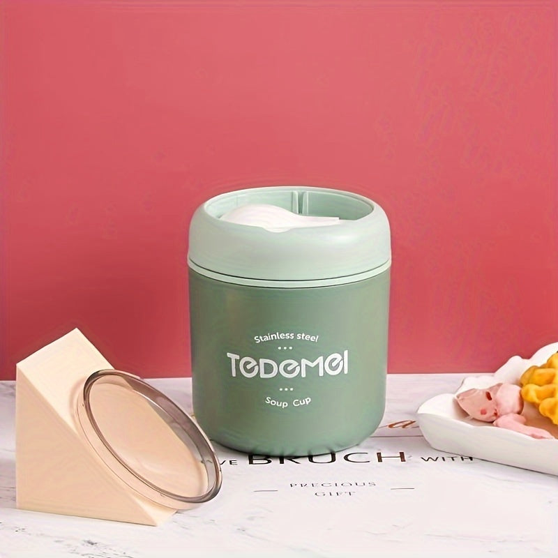 Stainless Steel 530ml Soup Cup with Leakproof Spoon Lid Portable Food Jar for Lunch