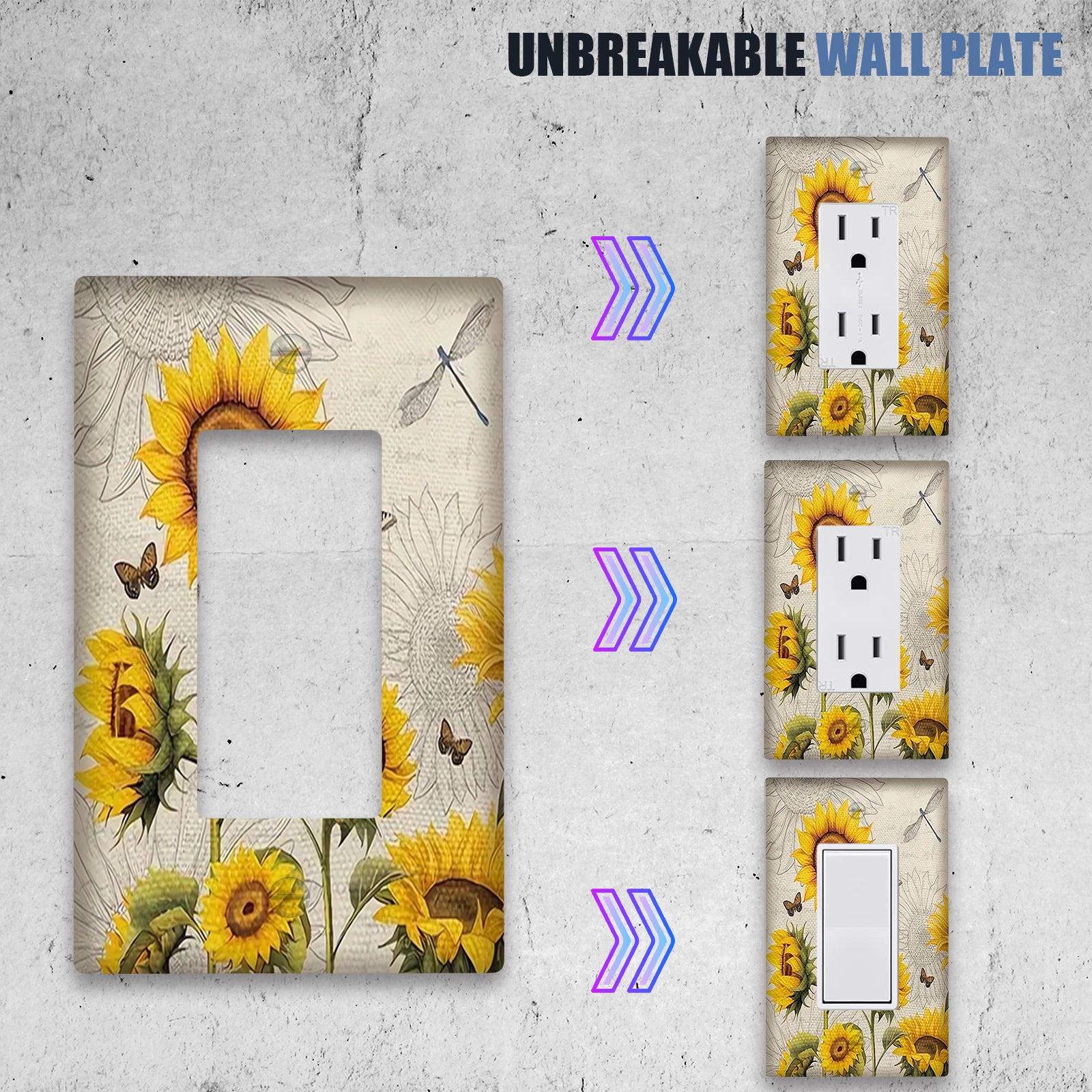 Sunflower Decorative Wall Plate Cover Country Style Easy to Clean for Bathroom and Bedroom Wall Decor