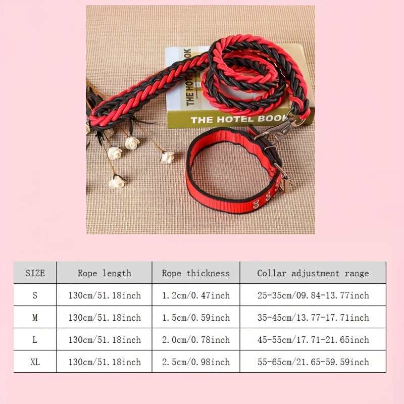 Heavy Duty Dog Collar and Leash Set with Braided Training Rope for Large Dogs