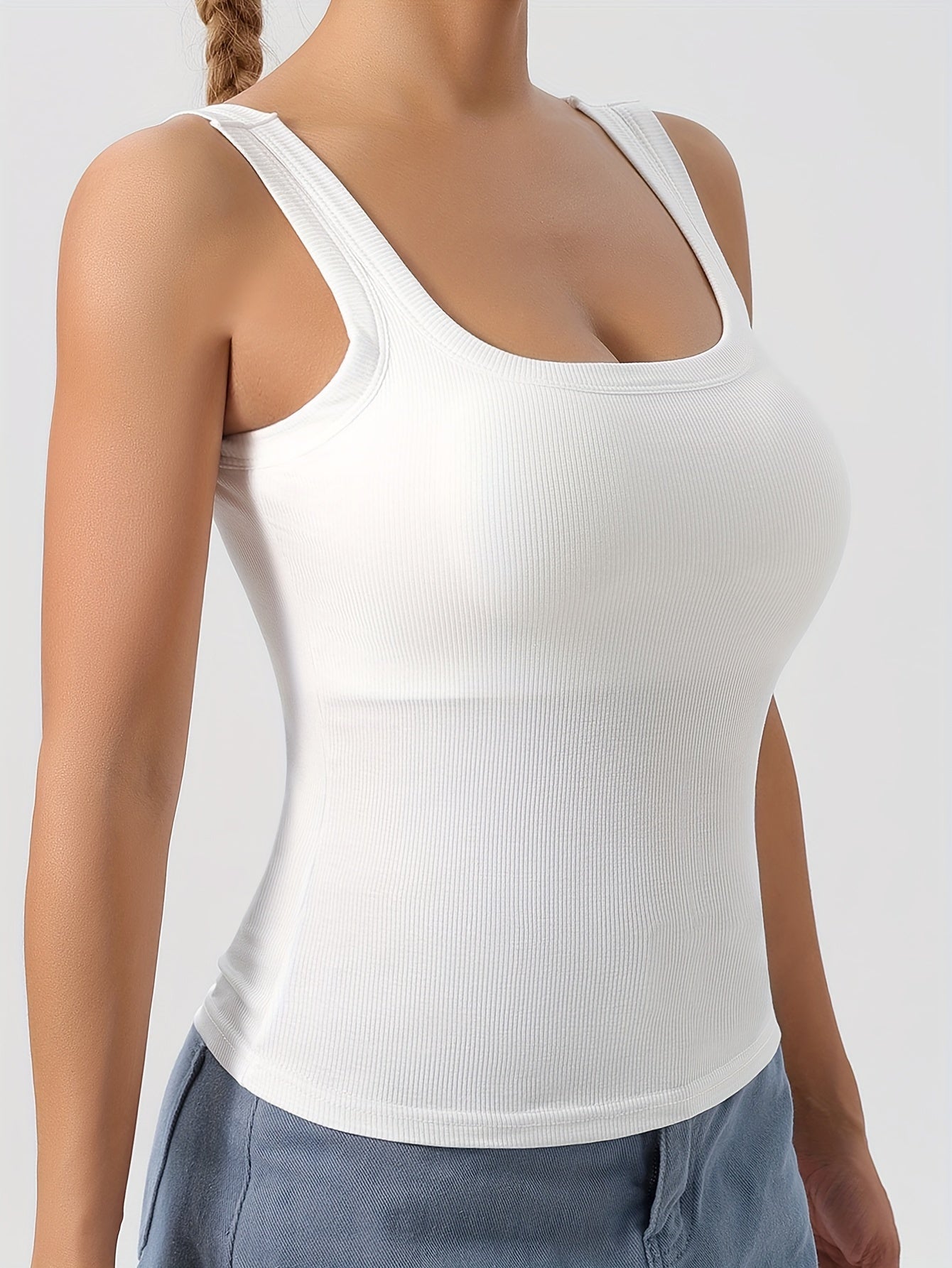 Tops de tirantes con espalda en U para mujer con almohadillas removibles, ajuste delgado, color sólido, mezcla de rayón transpirable