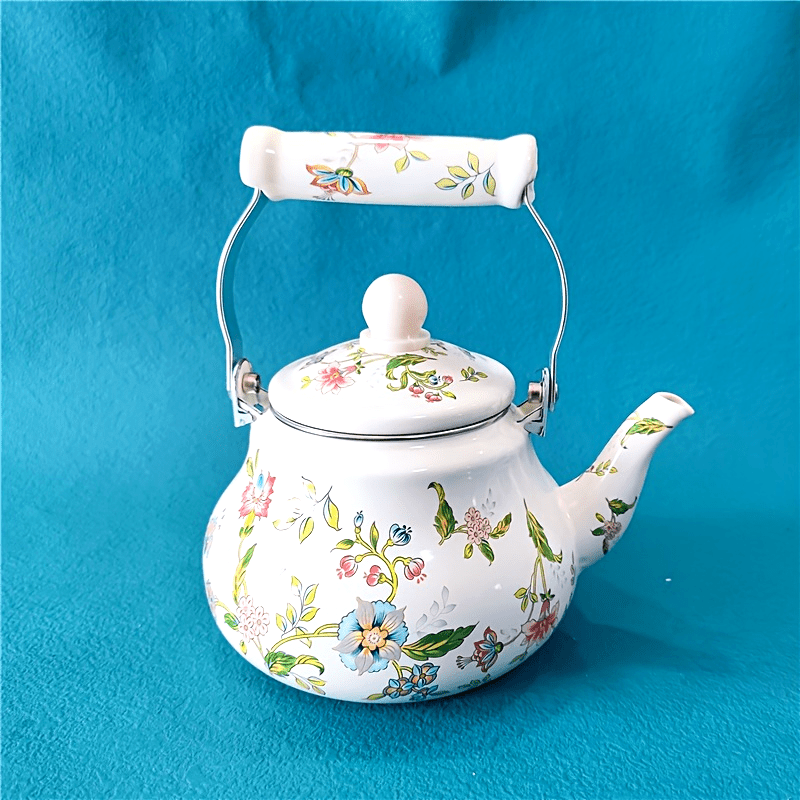Enamel Kettle 1.5L Floral Design Pear-Shaped Gas and Induction Safe Tea and Cold Drink Maker