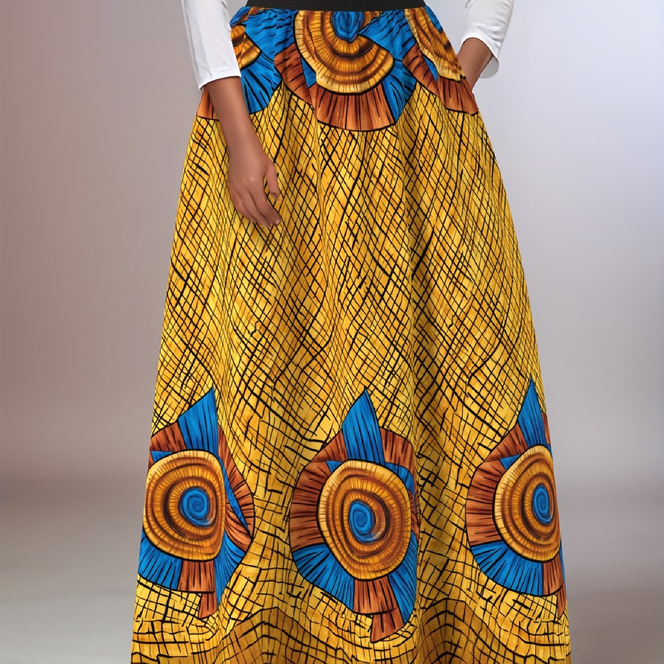 Women's Maxi Skirt High-Waisted Flowing Polyester African Pattern